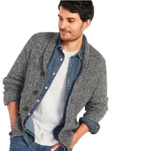 Old Navy Salt Shawl Collar Button Front Cardigan Heathered Ink Navy Blue/White S
